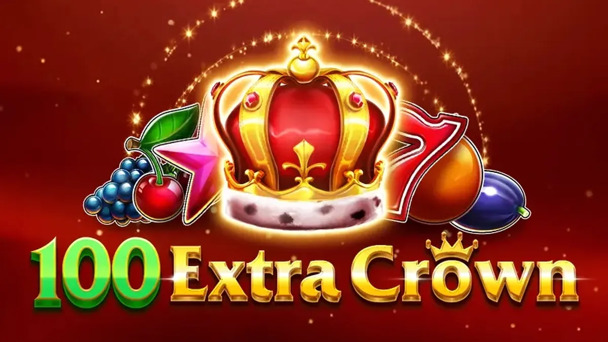 Tampilan visual slot 100 Extra Crown dengan simbol buah dan mahkota emas