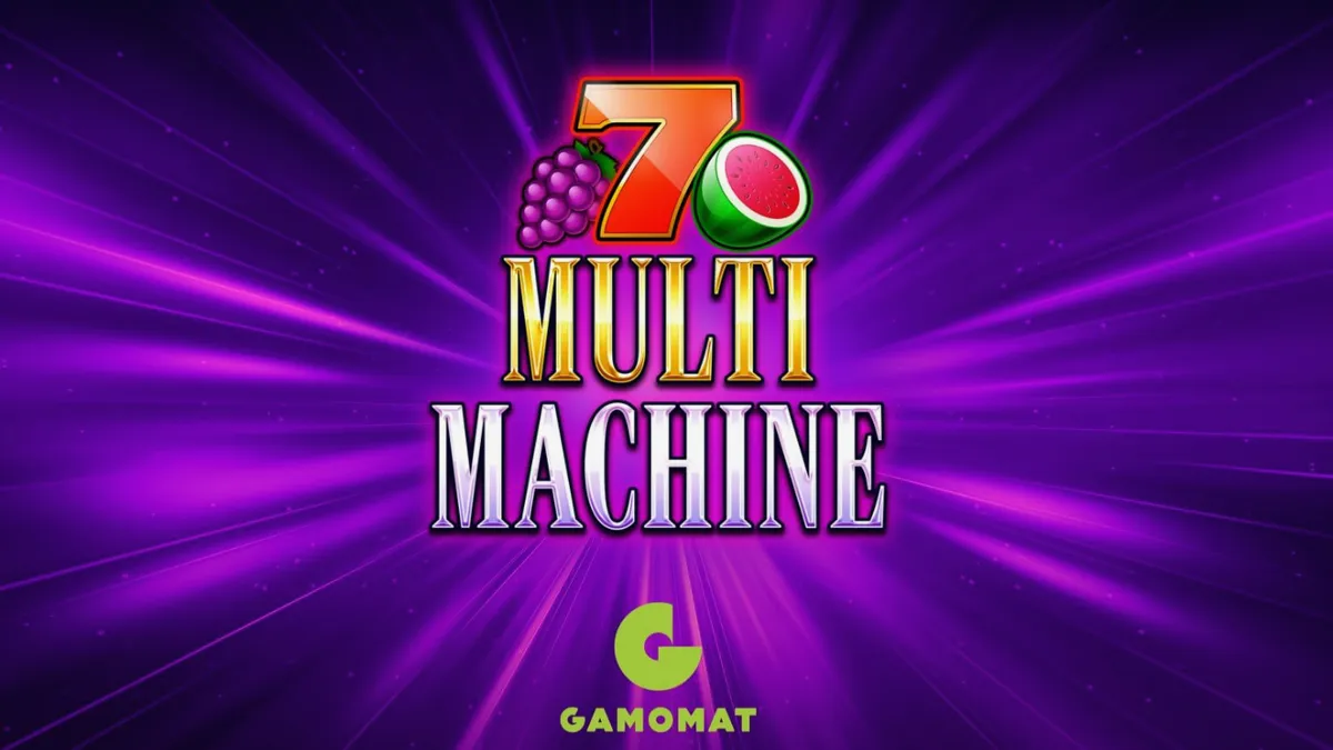 Tampilan visual slot Multi Machine dengan simbol buah-buahan klasik dan aksen ungu modern